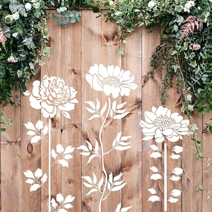 Garden Fence Large Flower Stencils - Reusable Floral Stencil DIY Decoration for Painting on Wood Walls Pattern, Jumbo Sunflower Yard Spray Paint Big Crafts Floor Stencils (B)