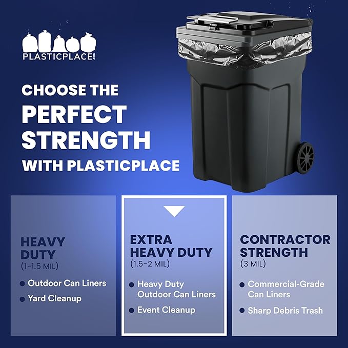 Plasticplace 95-96 Gallon Garbage Can Liners │ 1.5 Mil │ Black Heavy Duty Trash Bags │ 61” X 68” (50Count) (W95LDB15)