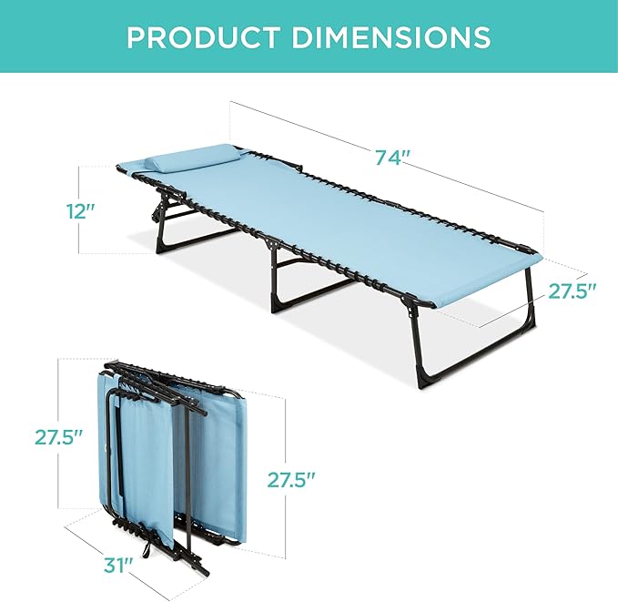 Best Choice Products Patio Chaise Lounge Chair, Portable Outdoor Folding Recliner for Lawn, w/ 8 Positions, Handles, 300lb Capacity - Slate Blue