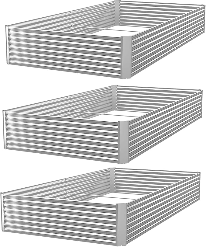 3 Pack 6x3FT Raised Beds for Gardening, Corrugated Galvanized Steel Raised Garden Bed, Outdoor Metal Above Ground Garden Bed for Vegetables and Flowers(Rectangular)