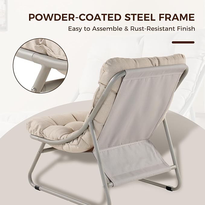 Grand patio Outdoor Lounge Chair with Foot Stool, Comfy Sling Recliner Chair with Puffy Cushion and Foot Rest, Modern Patio Furniture Set for Porch Deck Garden, Champagne Gray
