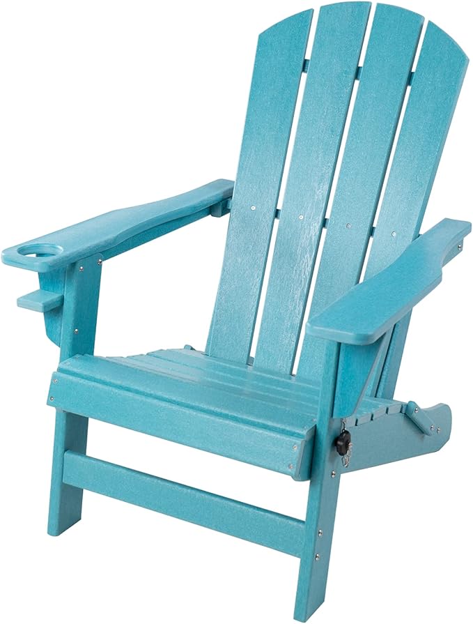 Kozyard Folding Adirondack Chair, Patio Outdoor Chairs, HDPE Plastic Resin Deck Chair, Painted Weather Resistant, for Deck, Garden, Backyard & Lawn Furniture, Fire Pit, Porch Seating (Blue)