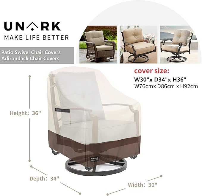 Outdoor Swivel Chair Covers Waterproof 2 Pack, Outdoor Chair Covers Patio Furniture Cover for Deck Patio Swivel Chair Heavy Duty, 30 W x 34 D x 36 H inches Beige and Brown