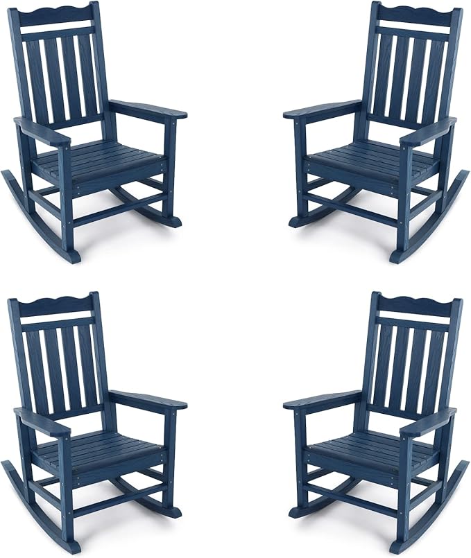 Stoog Outdoor Rocking Chairs Set of 4, All-Weather Rocking Chairs for Porch, Garden & Backyard, Easy to Maintain, Blue