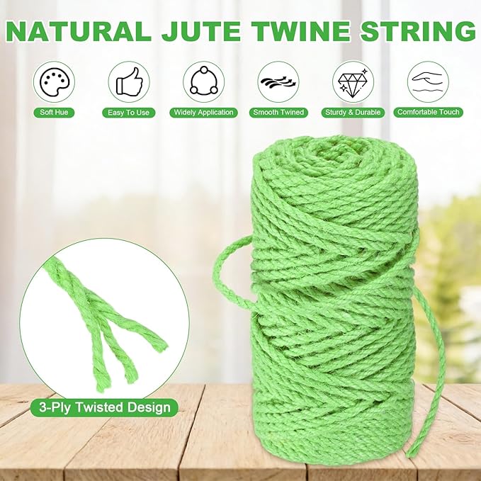 1-Pack Natural Jute Twine String, 4.5mm x 164ft/50m Long Garden Twine String for Crafts/Gift Wrapping/Gardening Plants, Durable Plant Ties Thick Rope [Light Green]