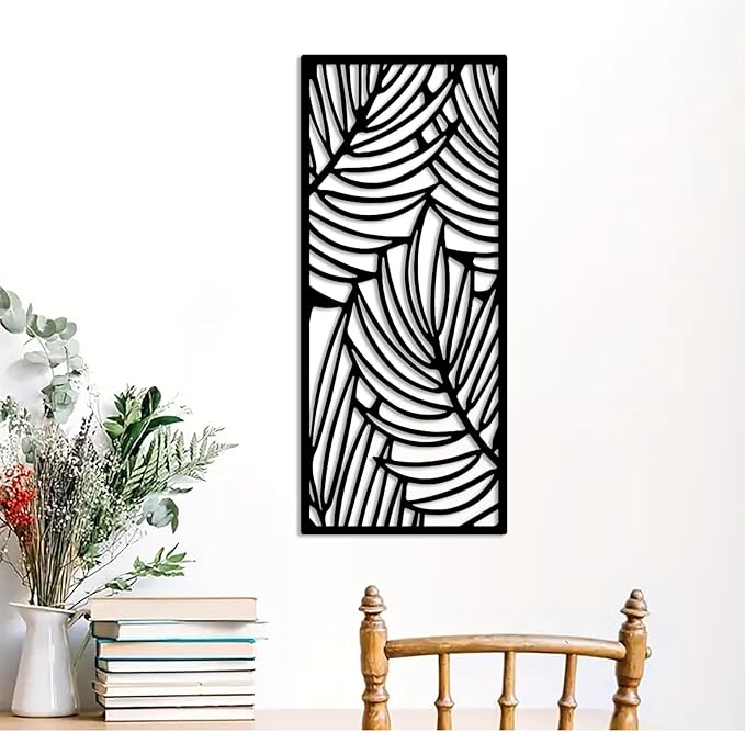 DUOOLN Metal Leaf Wall Decor Art, Minimalist Bohemian Tree Branches Leaves Sculpture Silhouette Ornament Hanging Sign for Home Balcony Garden Living Room Christmas Housewarming Gift-16.9 * 7.28in