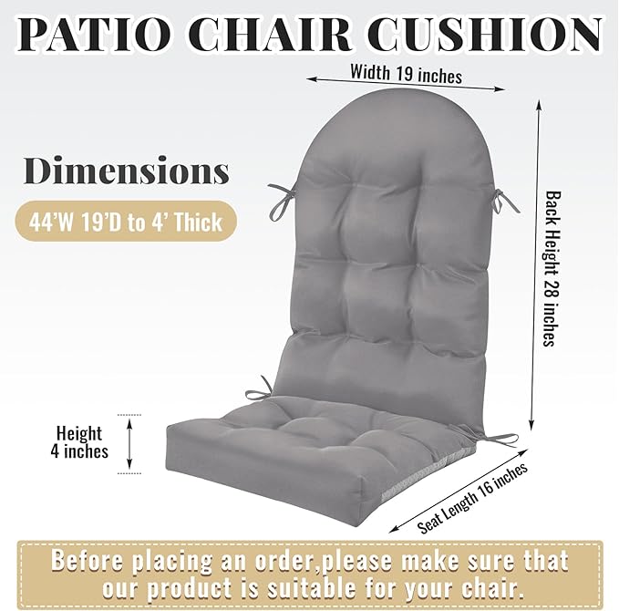 Geelin 4 Pcs Adirondack Chair Cushion High Back Patio Rocking Chair Cushion 44 x 19 x 4 Inch Tufted Weather Resistant Fade Resistant Seat for Patio Rocking Seat (Light Gray)