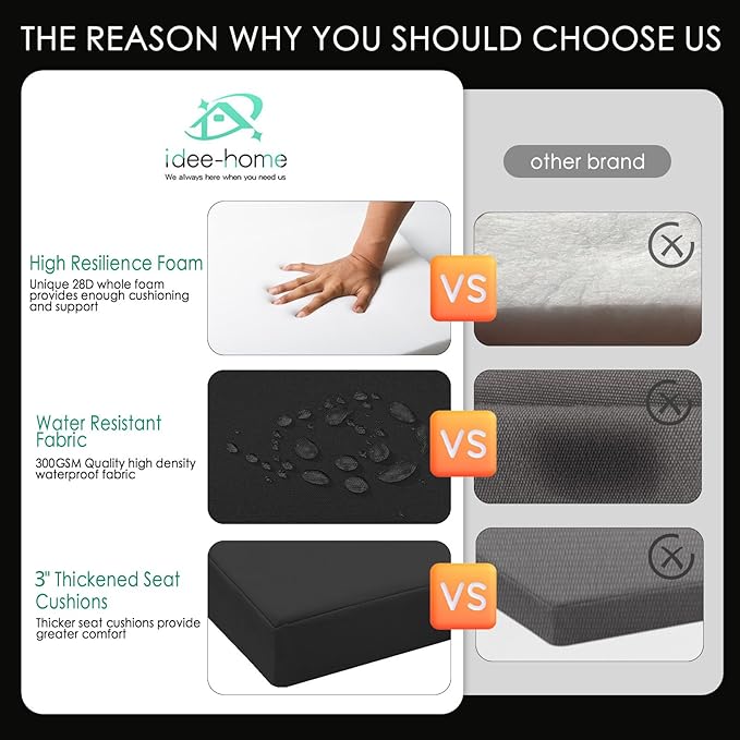 idee-home Outdoor Chair Cushions Set of 4, Thick 19" x 19" x 2" Outdoor Seat Cushions Patio Furniture Waterproof with Ties, Dining Pads
