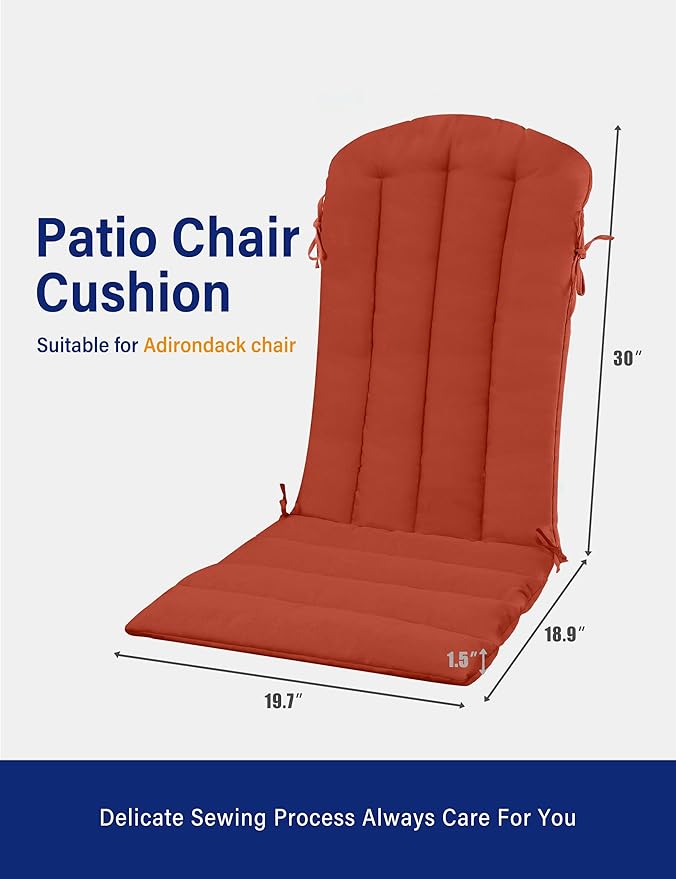 YEFU Adirondack Chair Cushion, Thin Rocking Chair Cushions with Straps Set of 2, Folding Patio Chair Pad for Indoor and Outdoor, 19.7x18.9x1.5 Inch, Burnt Orange