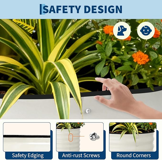 Garvee Galvanized Raised Garden Bed Outdoor, 8x4x2 ft Metal Planter Box for Flowers Herbs Vegetables, Rust-Resistant Raised Garden Beds for Gardening, Easy Assembly Outdoor Garden Box & Planters,Beige