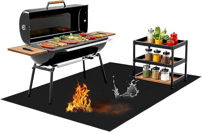 70x48 Inch Under Grill Mat for Outdoor Grill & Fire Pit - Double-Sided Fireproof, Oil-Proof Deck Protector | Easy to Clean | Heavy Duty BBQ Mat for Blackstone Grill, Wood Deck, Patio, Lawn, Fireplace
