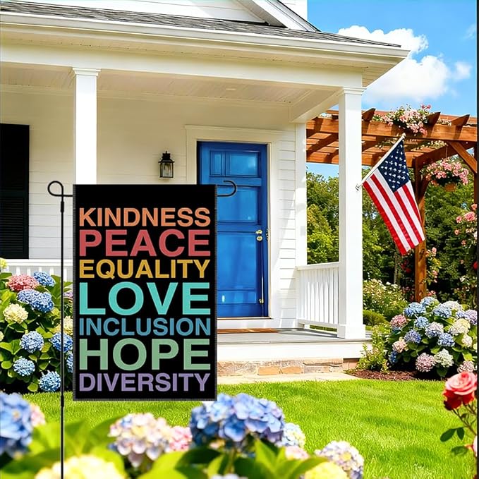 RZHV Kindness Peace Equality Love Inclusion Hope Diversity Double-Sided Garden Flag for Outdoor House Yard Sign Garden Decor Parade, Inclusive Outdoor Banner, Kindness Social Justice Yard Sign
