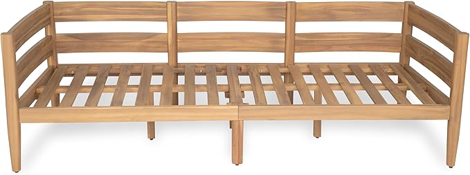 Christopher Knight Home Kavets 76.25'' W Outdoor 3 Seater Sofa with 5" Cushion, Acacia Wood Patio Sofa, Modern Slat Panel Bench, Spacious Seating Couch for Backyard Garden Porch, Light Teak+Beige