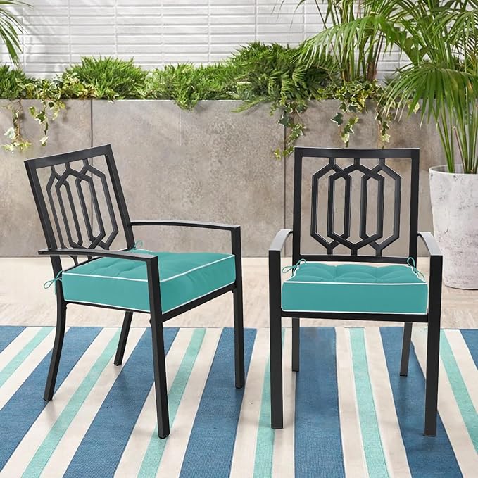 HARBOREST Outdoor Chair Cushions Set of 2, Tufted Patio Chair Cushions with Ties, Square Corner Outdoor Cushions for Patio Furniture, Lawn Chairs, Wicker Chairs, 17" x 17" x 5", Teal