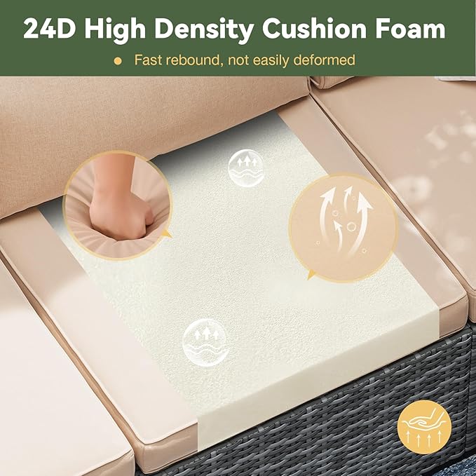 Aoxun Replacement Cushions for Outdoor Furniture, 14-Piece Outdoor Cushions for Patio Furniture, Deep Seat, Waterproof & Fade Resistant Couch Cushion for 6-Seat Patio Conversation Sets, Beige