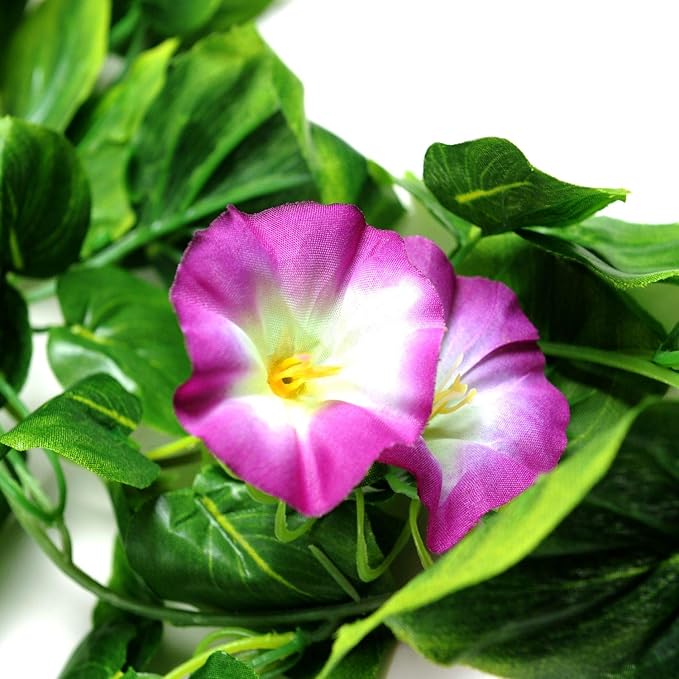 AirSun Artificial Morning Glory Flower Vines, 2pcs 15Feet Hanging Plants Silk Garland Fake Green Plant Home Garden Wall Fence Indoor Outdoor Wedding Birthday Decor