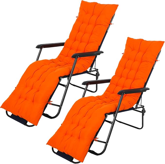Bucherry 67 x 19 Inch Chaise Lounge Cushions Soft Lounge Chair Cushion Gravity Chair Cushion Sofa Lawn Furniture Cushion Pad with 6 Tie for Outdoor Indoor Patio Home Without Headrest (Orange,2 Pcs)