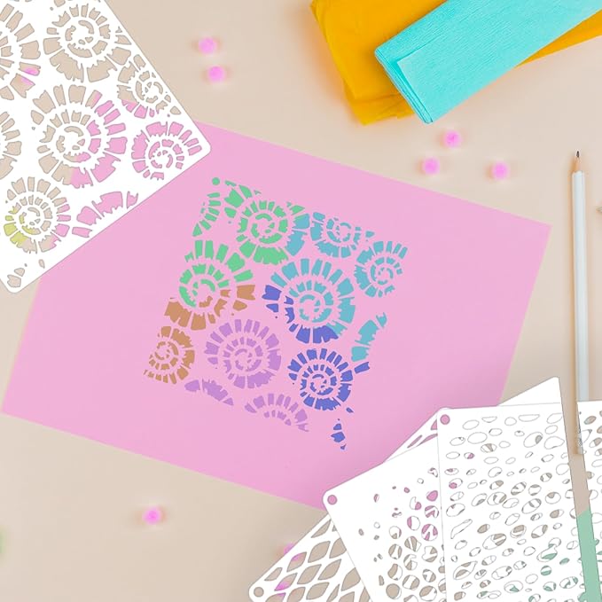16 Pcs Paint Stencils for Crafts Reusable Wall Stencils for Painting, Texture Mixed Brick Stencil, Art Painting on Wood Wall Canvas Template for DIY Canvas Scrapbooking Card Making (6 X 6 Inch)
