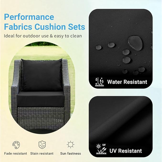 Outdoor Cushions for Patio Furniture,Outdoor Seat Cushion Set 24 x 24 x 4 Inch,Waterproof & Fade Resistant Outdoor Chair Cushions,Deep Patio Chair Cushion with Removable Cover,Black