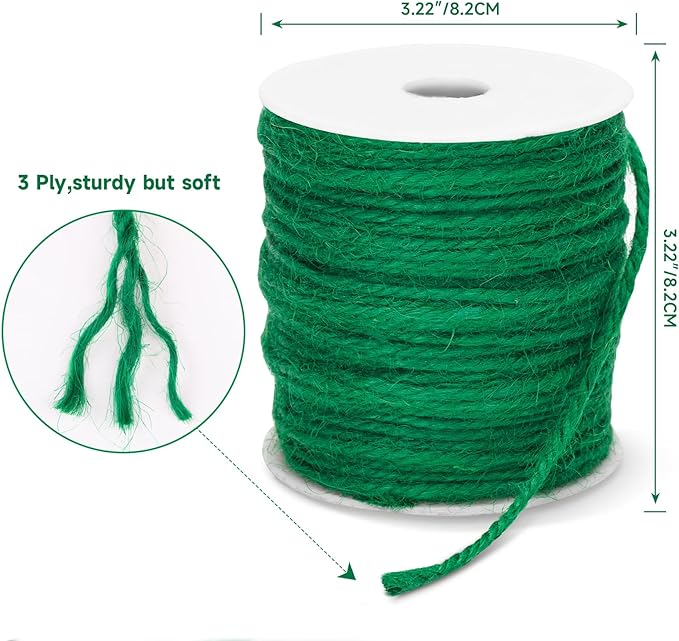 KINGLAKE Garden Twine 3mm Thick Green Jute String 328 Feet - Heavy Duty for Gardening, Climbing Plants, Crafts, Gift Wrapping, Decoration