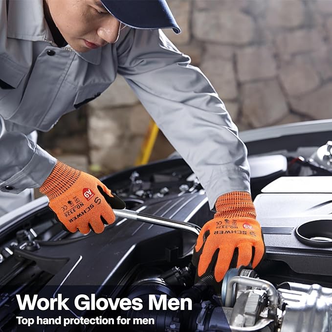 Schwer ProGuard Highest Level Cut Resistant Work Gloves PR3326 for Extreme Protection, ANSI A9 Cut Gloves with Reinforced Thumb, Non Slip, Non PFAS, Durable, Touch-screen, Orange 2 Pairs(XL)