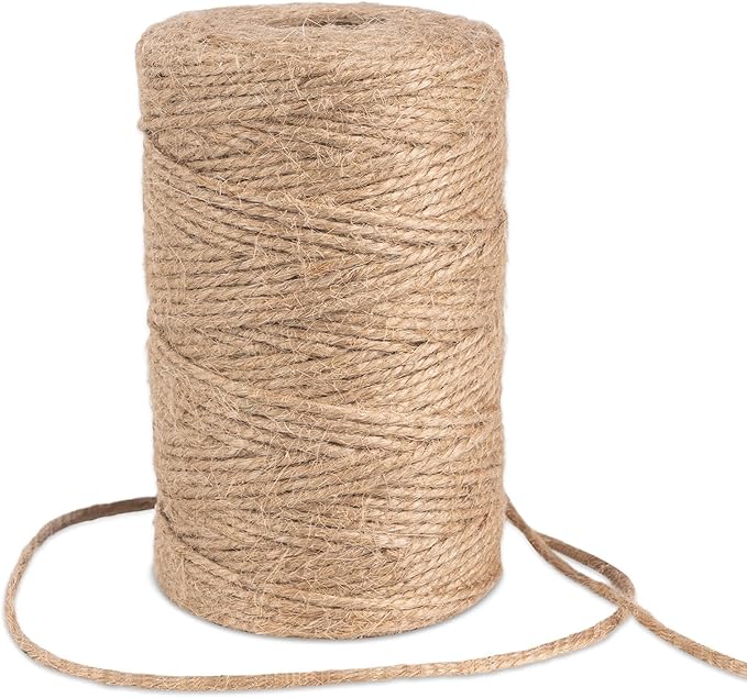 Natural Jute Twine String, 394 Feet 2mm Twine Rope, Heavy Duty and Thick Twine for Crafts Gardening, Baling Plant String for Climbing Plants,Gift Wrapping, Crafting Floristry