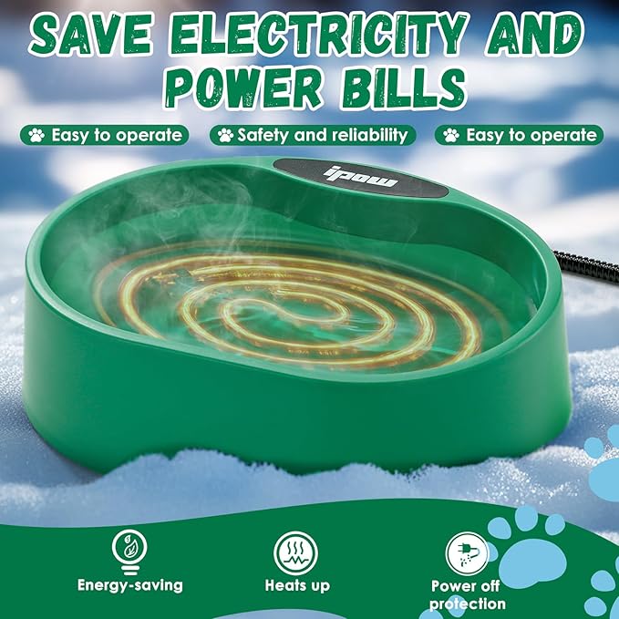 IPOW 3.5L Pet Heated Water Bowl - Keep Water Warm at 77-95℉ for Cats & Dogs, Durable THeated Dog Bowl with Anti-Chew & Waterproof Cord, Perfect for Winter & Outdoor Use