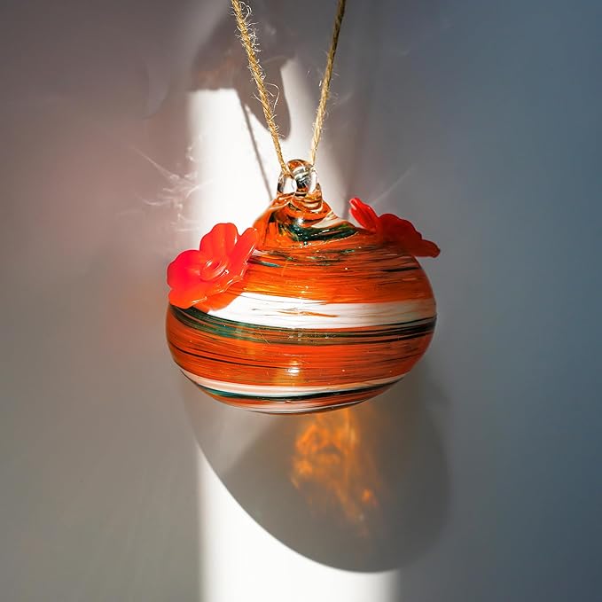 Small Glass Hummingbird Feeders for Outdoors 3in Hanging Blown Glass Ball Humming Birds Feeder with 2 Feeding Ports for Outside Garden Patio Decor for Window