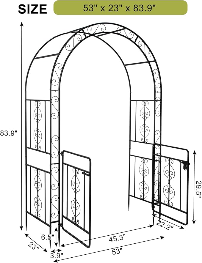 VINGLI Garden Arbor Arch, Wedding Arch Archway for Ceremony Party, Durable Steel Trellis for Plant Climbing, Christmas Decorations Pergola for Backyard, Lawn, Patio, Yard (with Gate)