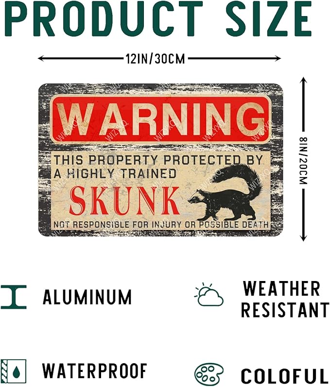 Skunk Warning Skunk Mtal Signs Vintage Warning Tin Sign Retro Decor for Home Garden Yard Garage Street Outdoor 8×12 Inches