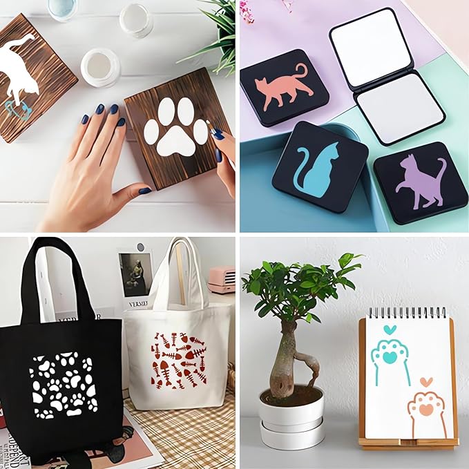Cute Cat Stencils for Painting, 64PCS 3 Inch Cat Theme Patterns - Reusable Animal Stencils for Crafts on Canvas, Wood, Glass & More
