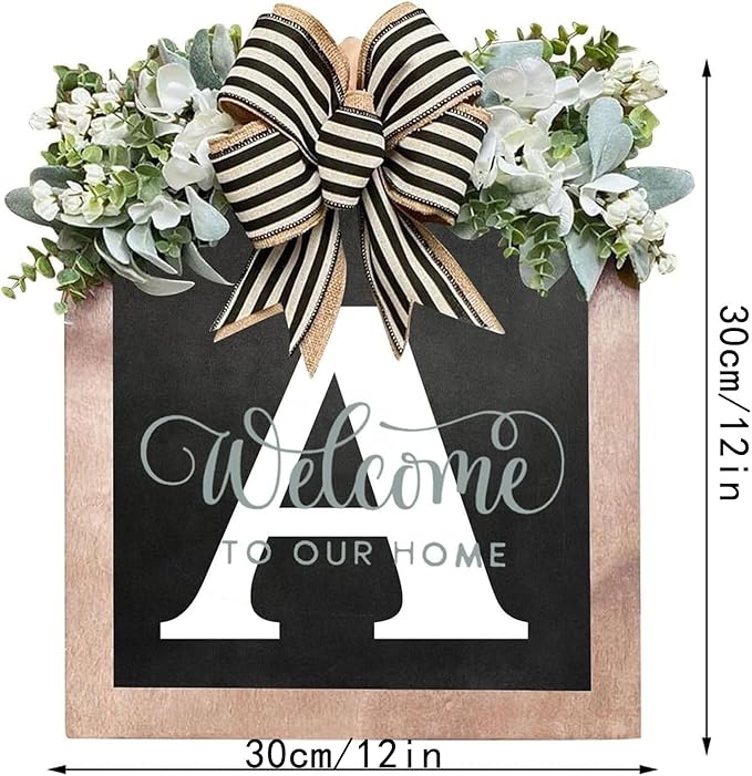 Last Name Porch Decor - Welcome Sign, Outdoor Porch Decorations - 26 Letter Wreaths for Front Door, Spring & All Seasons Monogram (G)