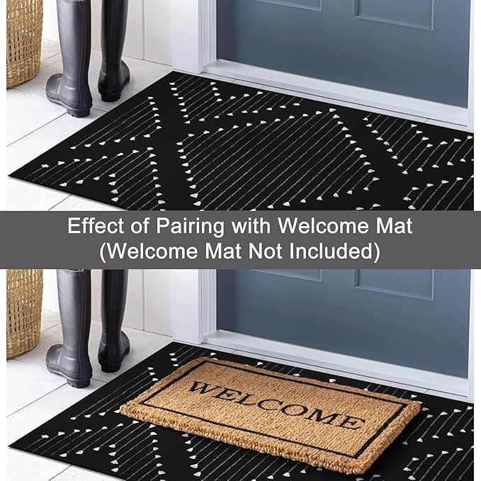 LIVEBOX Black Outdoor Entryway Rug, Washable Boho Porch Rug Cotton Front Door Mat, Moroccan Woven Area Rugs Throw Carpet for Layered Front Door (2.3' x 3.6')