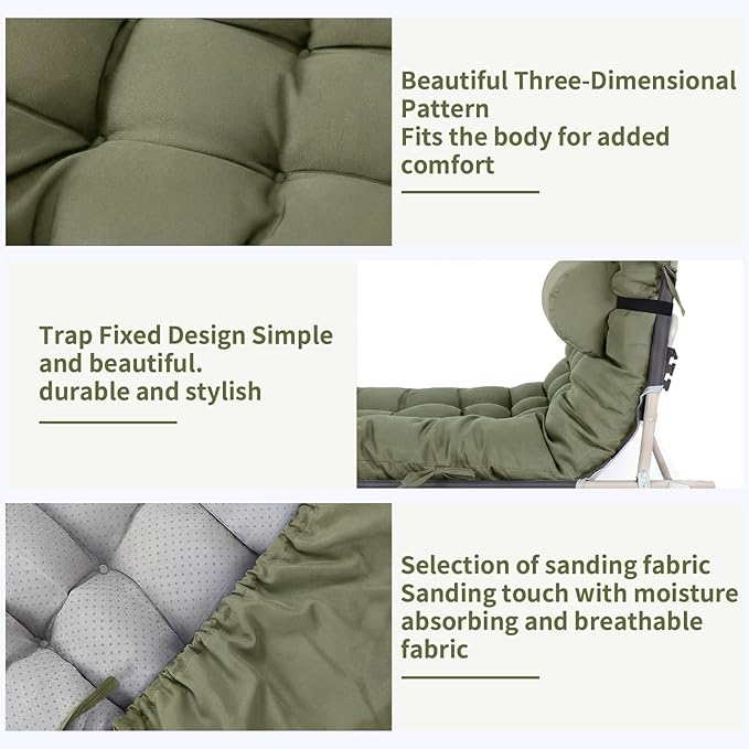 Tudomro 2 Pcs Olive Green 66'' Outdoor Chaise Lounge Cushion Waterproof Patio Lawn Pool Chaise Lounge Cushion with Headrest Pillow & Ties Weather Fade Resistant Replacement Longue Chair Pad