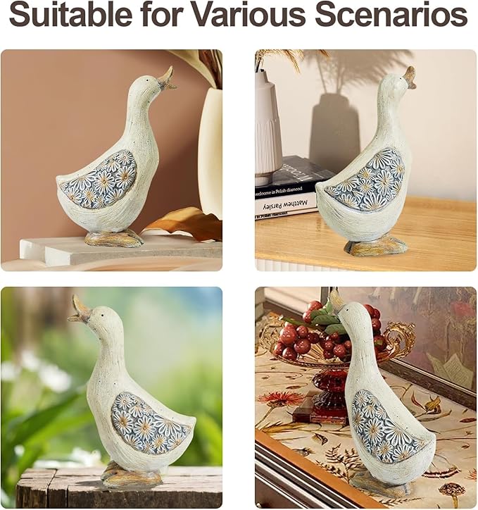 Artpaul Vintage Duck Statue for Garden - Handcrafted Duck Yard Decor with Floral Wing Patterns, Realistic Duck Gifts for Outdoor Lawn Ornaments, Patio & Home Decor