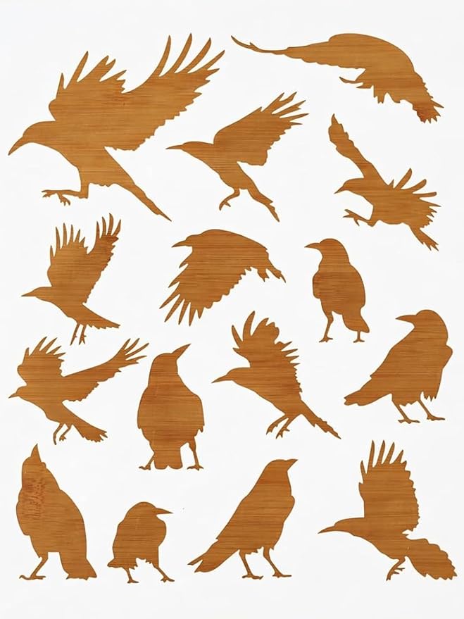 Crow Stencil – Reusable Gothic Raven Silhouettes and Crow Art Stencil for Painting, Dark Art Crafting and DIY Projects