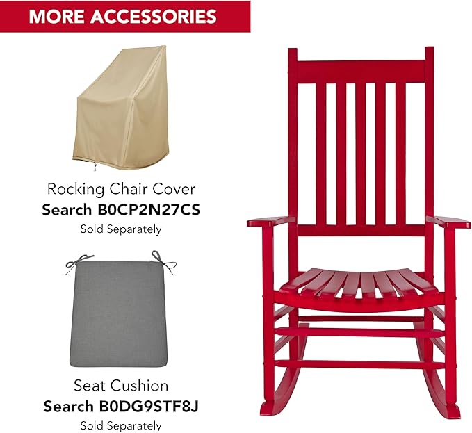 Shine Company Vermont Porch Rocker, High Back Wood Rocking Chair, Chili Pepper