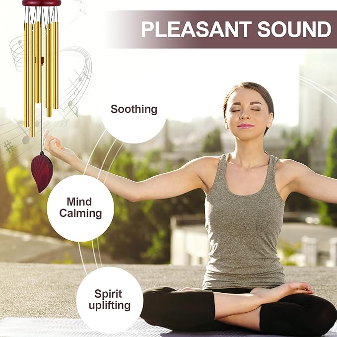 Tatuo 4 Pcs Memorial Wind Chimes 28 Inch Wooden Sympathy Wind Chimes DIY Sympathy Gift for Father's Day Loss of Loved One Bereavement with 6 Aluminum Tube for Indoor Outdoor(Gold,Simple Style)