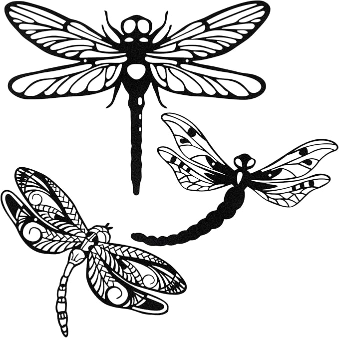 Moxweyeni 3 Pack Metal Dragonfly Wall Decor Outdoor Garden Fence Art 7.9/8.6/11.4 Inch Outside Wall Hanging Decorations for Living Room, Bedroom, Yard, Patio, Porch Dragonfly Gift