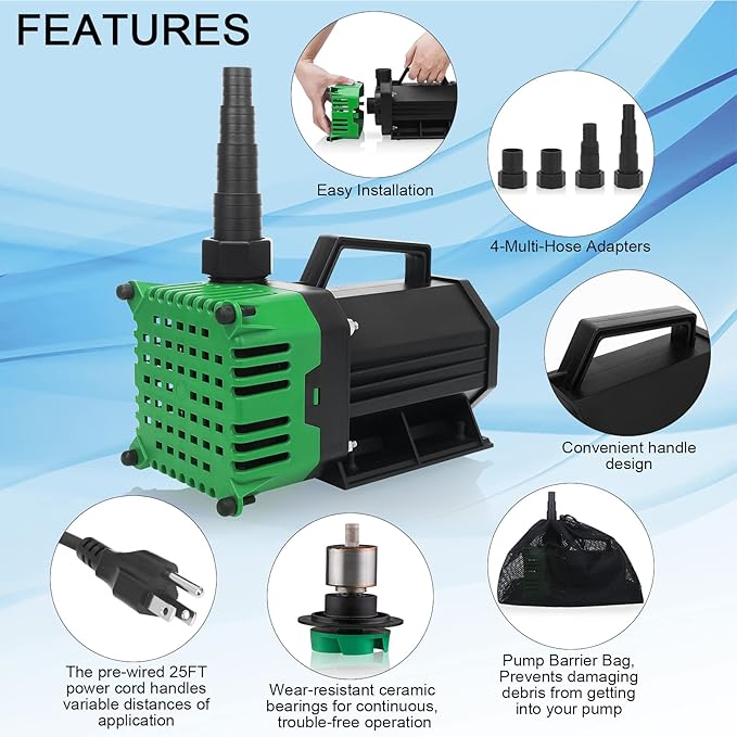 Sump Pump Submersible Water Pump Thermoplastic Portable Utility Pump High Flow Water Removal