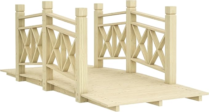 Outsunny 5 ft. Wooden Garden Bridge with Safety Rails, Backyard Bridge Footbridge for Ponds, Creeks, Streams, Nature Wood