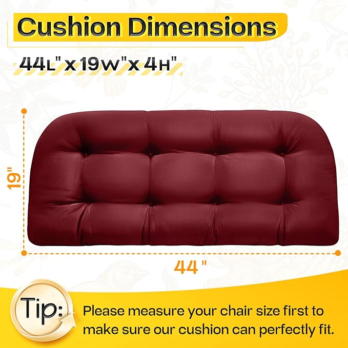 MAGIC ELEPHANT Outdoor Bench Cushion, Memory Foam Loveseat Cushion for Patio Furniture Wicker Chair, Settee Porch Swing Seat Cushion, 44 x 19 Inches (Red)