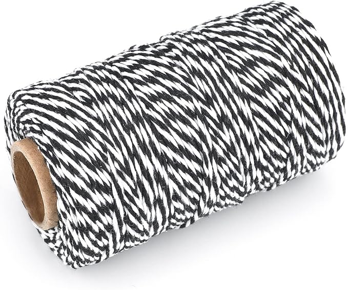 G2PLUS White and Black String, 2MM 656 Feet Cotton Bakers Twine, White Black Cotton String for Halloween, Christmas Gift Wrapping, DIY Arts and Crafts, Macrame, Home Decor