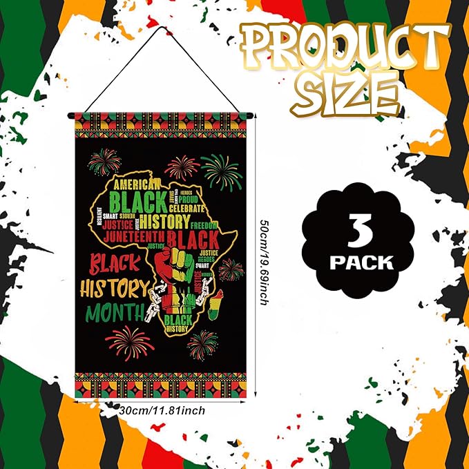 Tegeme 3 Pcs Black History Month Door Decoration Black History Month Banner Door Hanger Sign African American Hanging Flag Ornaments for Party Office Holiday Outdoor Indoor 11.8 x 19.7 Inch