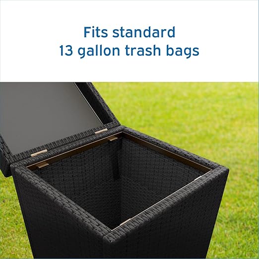 Nestl Outdoor Trash Can with Lid 30 Gallon Wicker Garbage Can for Patio, Black