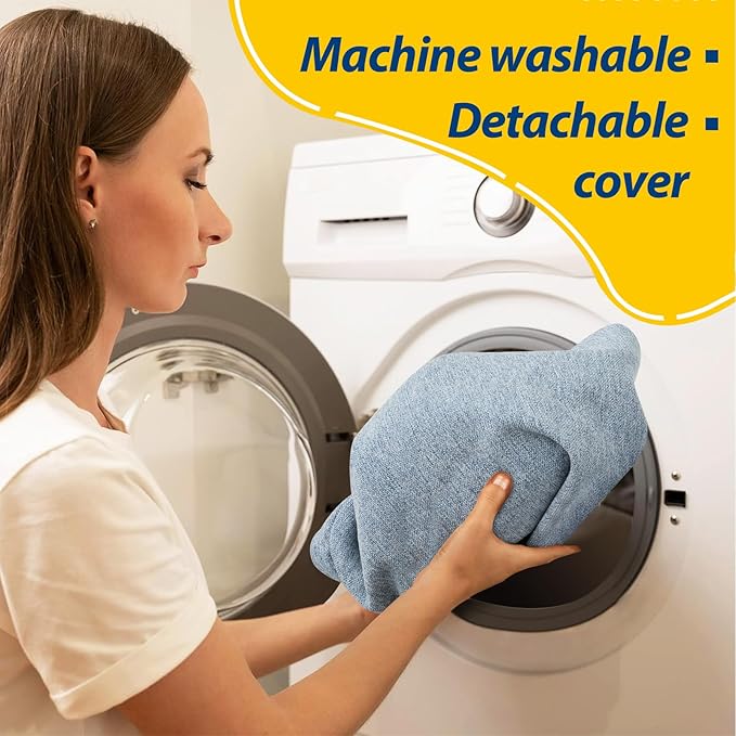 AAAAAcessories D-Shaped Chair Cushions, 2" Thick Dining Chair Pads with Ties and Removable, Machine-Washable Cover, 17" x 16", Set of 4, Light Blue