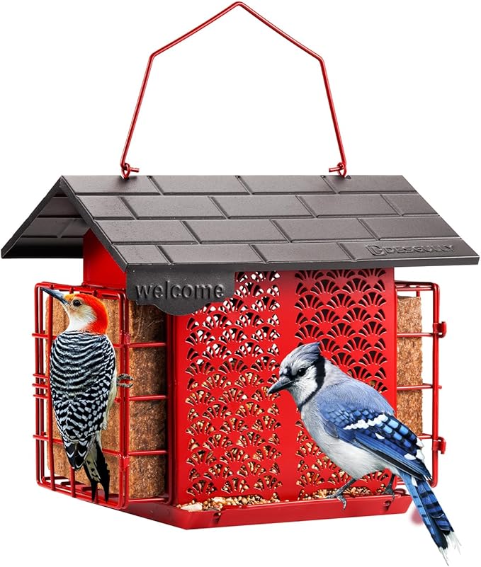 Suet Bird Feeders for Outdoors Hanging, Metal Suet Bird Feeder with Double Suet Cage Cake, 4.9 lbs Large Capacity, Easy to Clean & Refill, Ideal for Wild Birdfeed & Garden Decoration