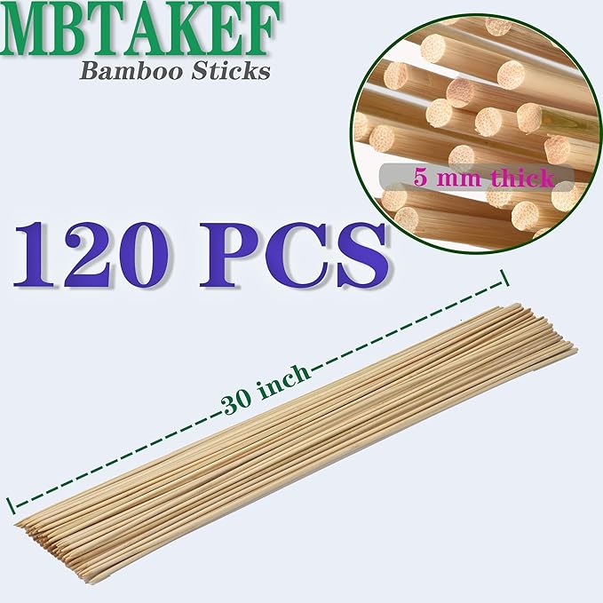 30" (120 PCS) Marshmallow Roasting Sticks,Extra Long Smores Skewers for Fire Pit,5mm Thick Bamboo Kabob Stick,Outdoor Barbecue Skewers for BBQ, Kebab,Grilling,Campfire,Hotdog