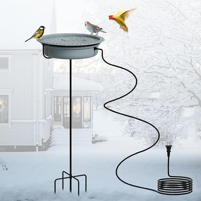 Heated Bird Bath for Winter, Outdoor Pedestal Standing Birdbath with Automatic De-icer, Electric Water Bowl for Outside Gardens, Deck, Yard
