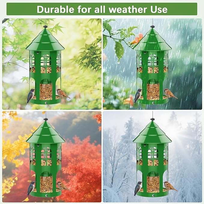 Bird Feeders for Outdoors Hanging, Metal Wild Bird Feeder for Outdside Easy to Clean & Refill, Weatherproof & Large Capacity, Ideal Birdfeeder for Attracting Finch, Cardinal, Blue Jay, Green